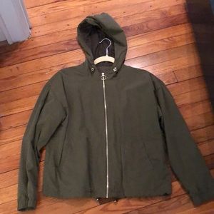 Green hooded zip up jacket with pockets